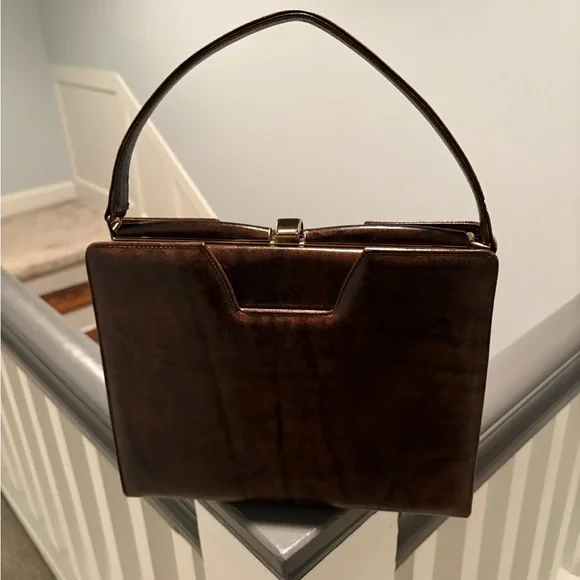 Vintage "by Caprio" Structured Mocha Color Shoulder Bag – 60s/70s Retro Classic - Picture 2 of 6